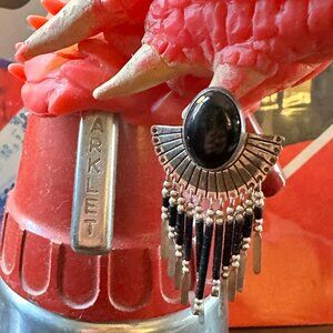 Vintage Black and Silver Fringe Earrings